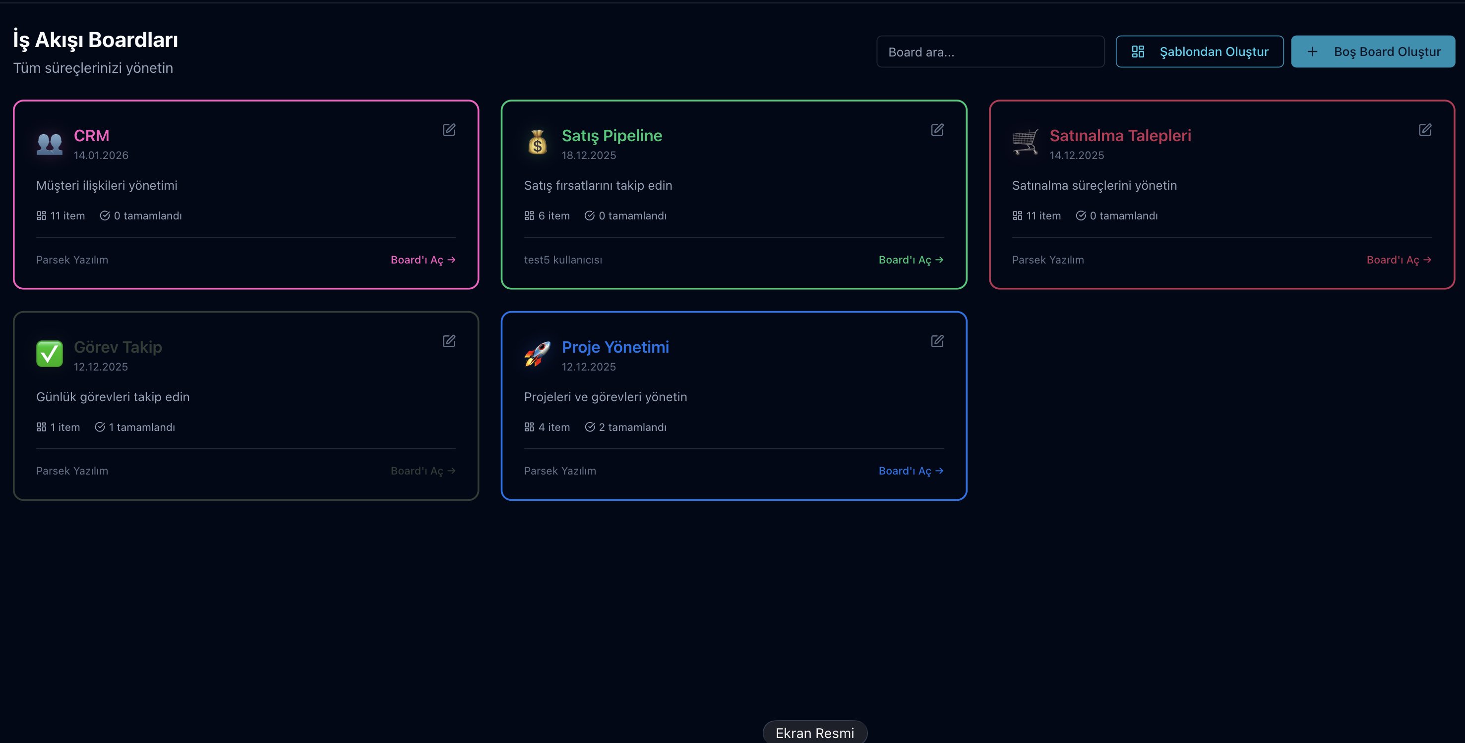 Parsek iş akışı / Kanban panosu